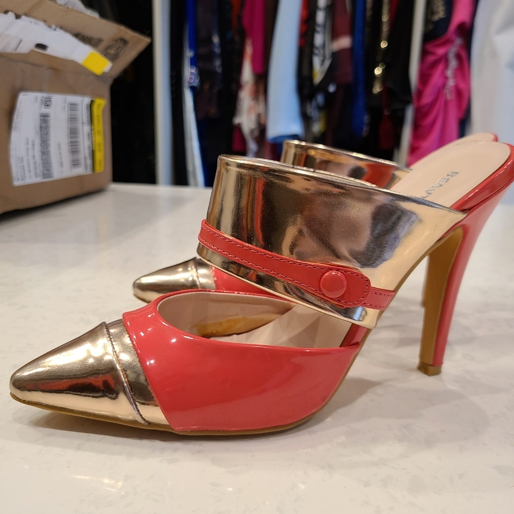 Coral stiletto heels